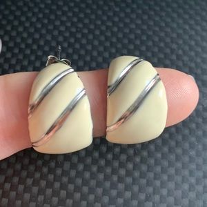 Beautiful cream enamel and silver earrings.